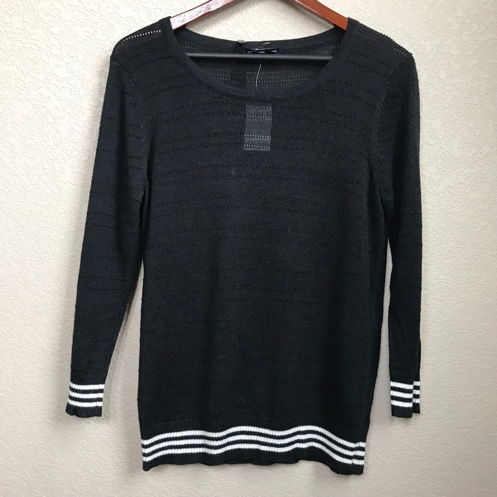 Cable & Gauge Black & Ivory Striped Knit Top NWT